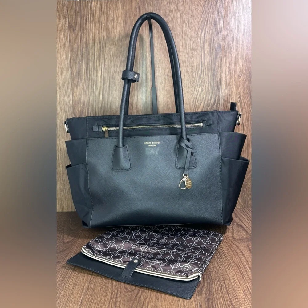 Henri Bendel Black Diaper Bag Tote w Changing Mat Large Travel Baby Bag